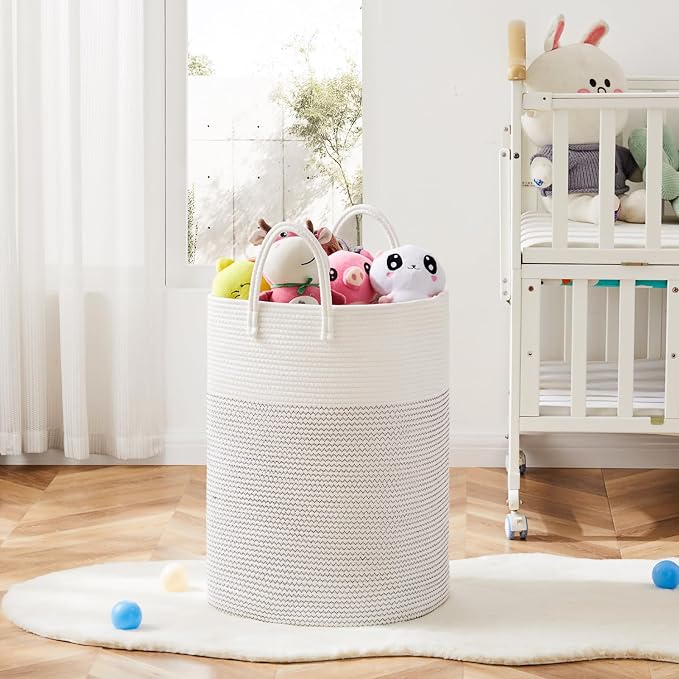 Laundry Basket, Woven Cotton Rope Laundry Hamper, Versatile Storage - Image 6