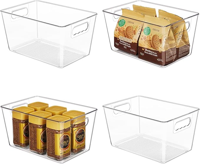 YIHONG Clear Plastic Storage Bins, 4 Pack Pantry Organizer Bins by YIHONG