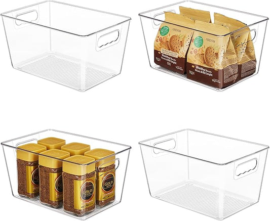 YIHONG Clear Plastic Storage Bins, 4 Pack Pantry Organizer Bins by YIHONG
