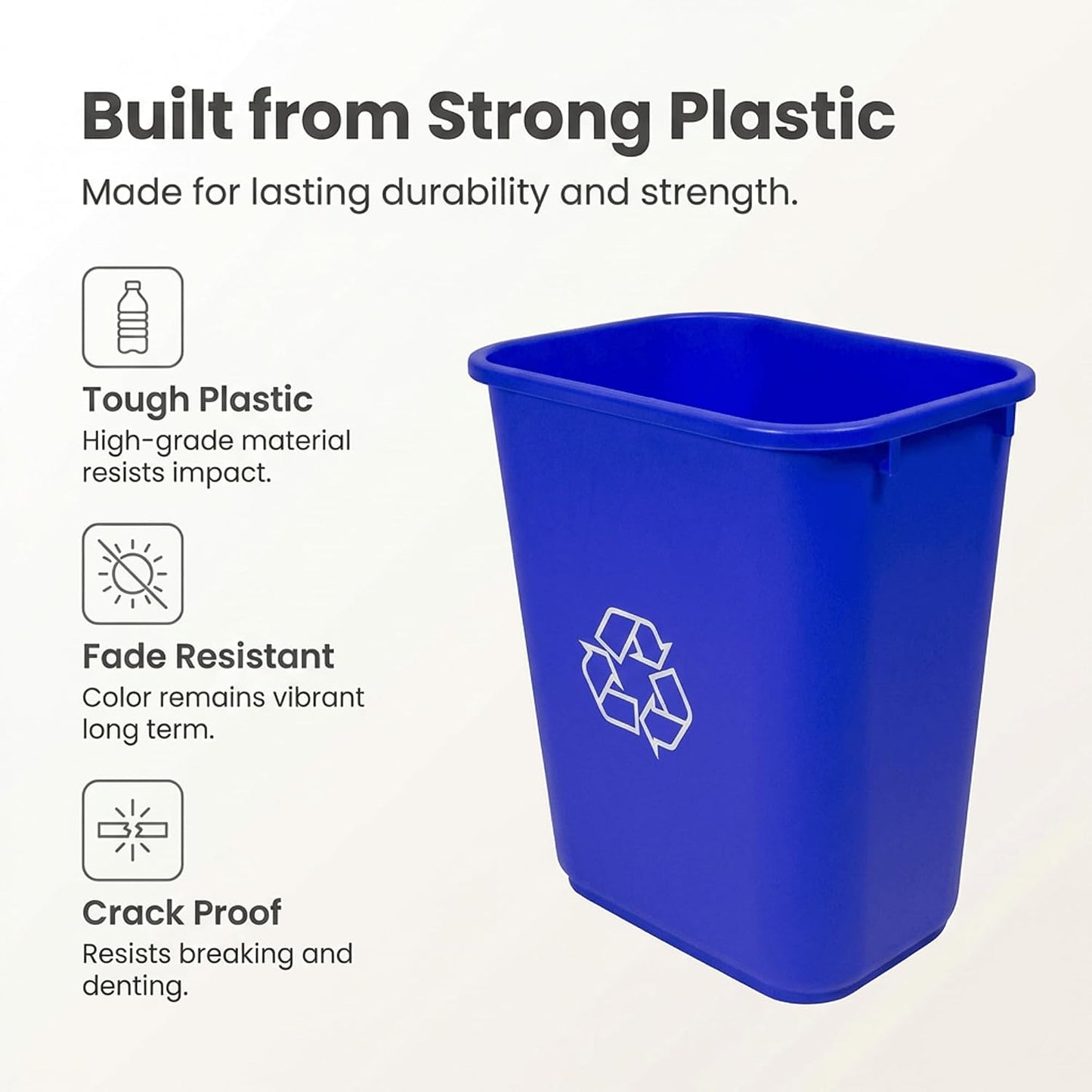 Storex 7-Gallon Blue Recycling Baskets, Case of 6 – Plastic Bins for Office & Kitchen, 28-Quart Rectangular Waste Container