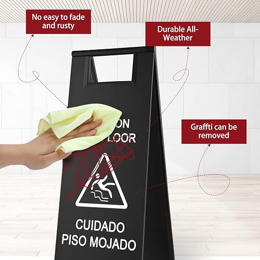 Kigley 2 Pcs Wet Floor Sign, 24 Inch Stainless Steel Caution Wet Floor Sign - Image 3