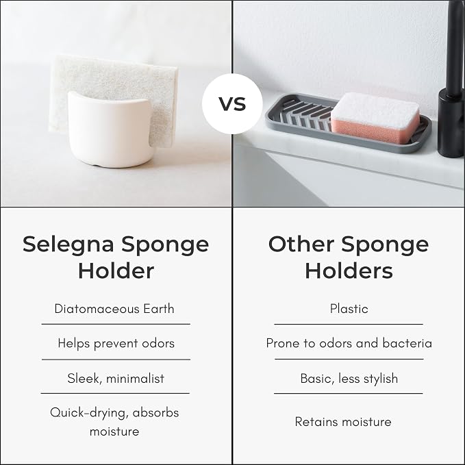 Selegna Diatomite Stone Sponge Caddy – Quick Drying Diatomaceous Earth Sink - Image 9