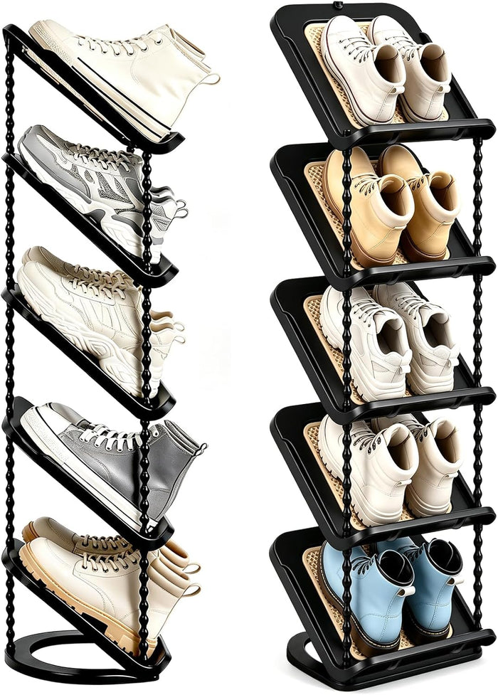 2 Pack Slanted Narrow Shoe Rack 5 Tiers, Slim Depth Vertical Shoe Shelf