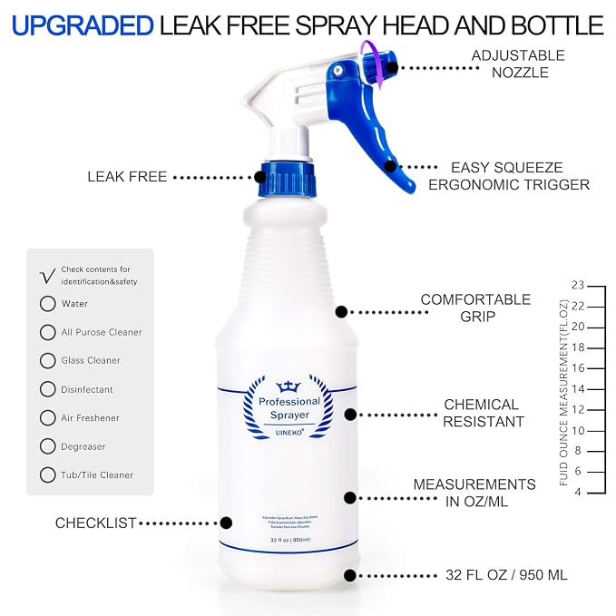 Plastic Spray Bottle 2 Pack, 32 Oz, All-Purpose Heavy Duty Spraying Bottles - Image 3