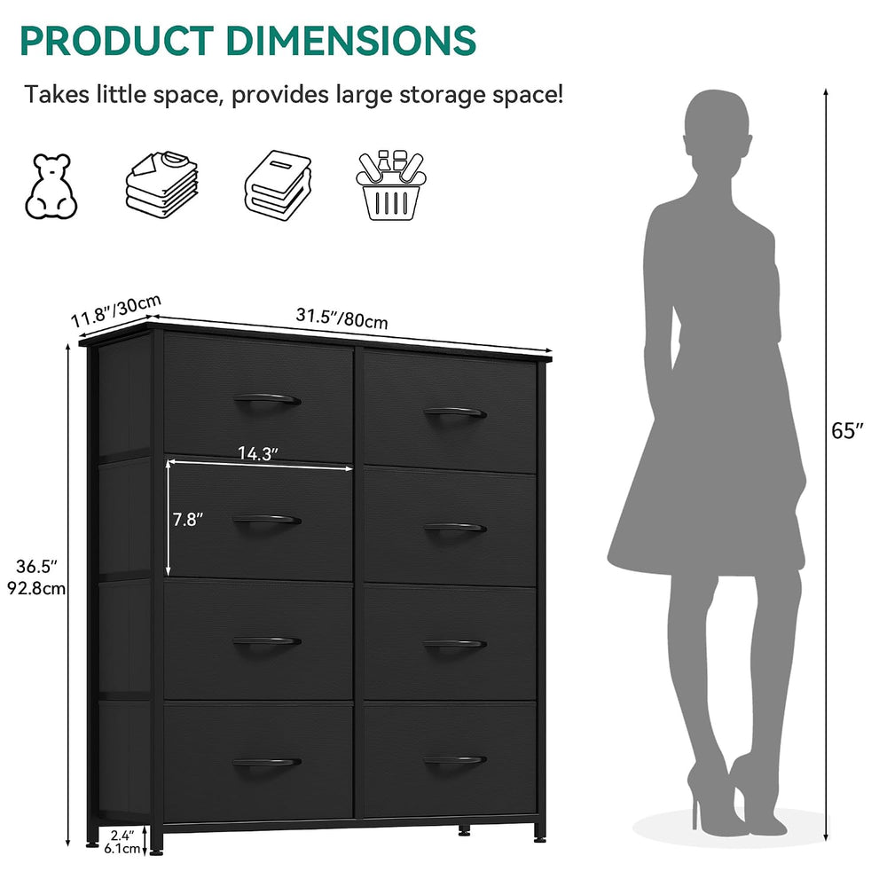 YITAHOME Fabric Dresser with 8 Drawers, Tall Dresser with Fabric Bins, Storag...