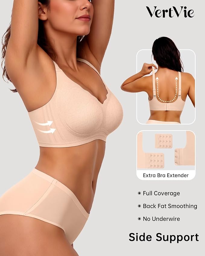 Vertvie Womens Seamless Bras No Underwire Supportive Wireless Push Up Full - Image 3
