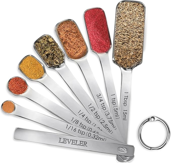Stainless Steel Measuring Spoons Set of 8, Rectangular Metal Measuring Spoons by YUNNKEEY