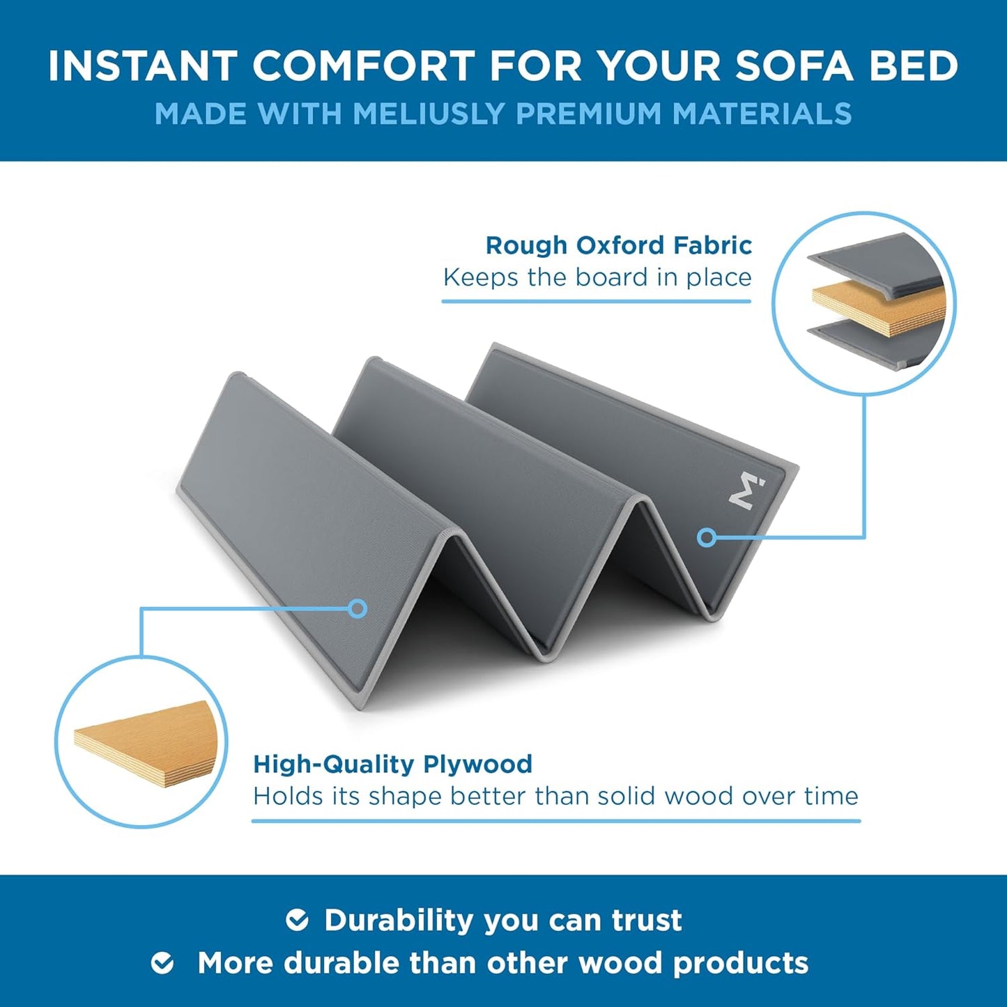 Meliusly Sleeper Sofa Support Board Queen Size (60x48) Heavy Duty Wood Sofa Bed Board for Pull Out Couch, Foldable Mattress Support Under Mattress Bar Shield, Sofa Bed Support, Folding Bed Board