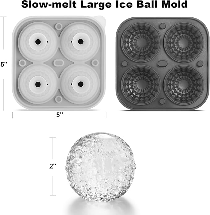 Nax Caki 3D Ball Crystal Ice Cube Tray, Large Ball Silicone Fun Shapes Whiskey - Image 4