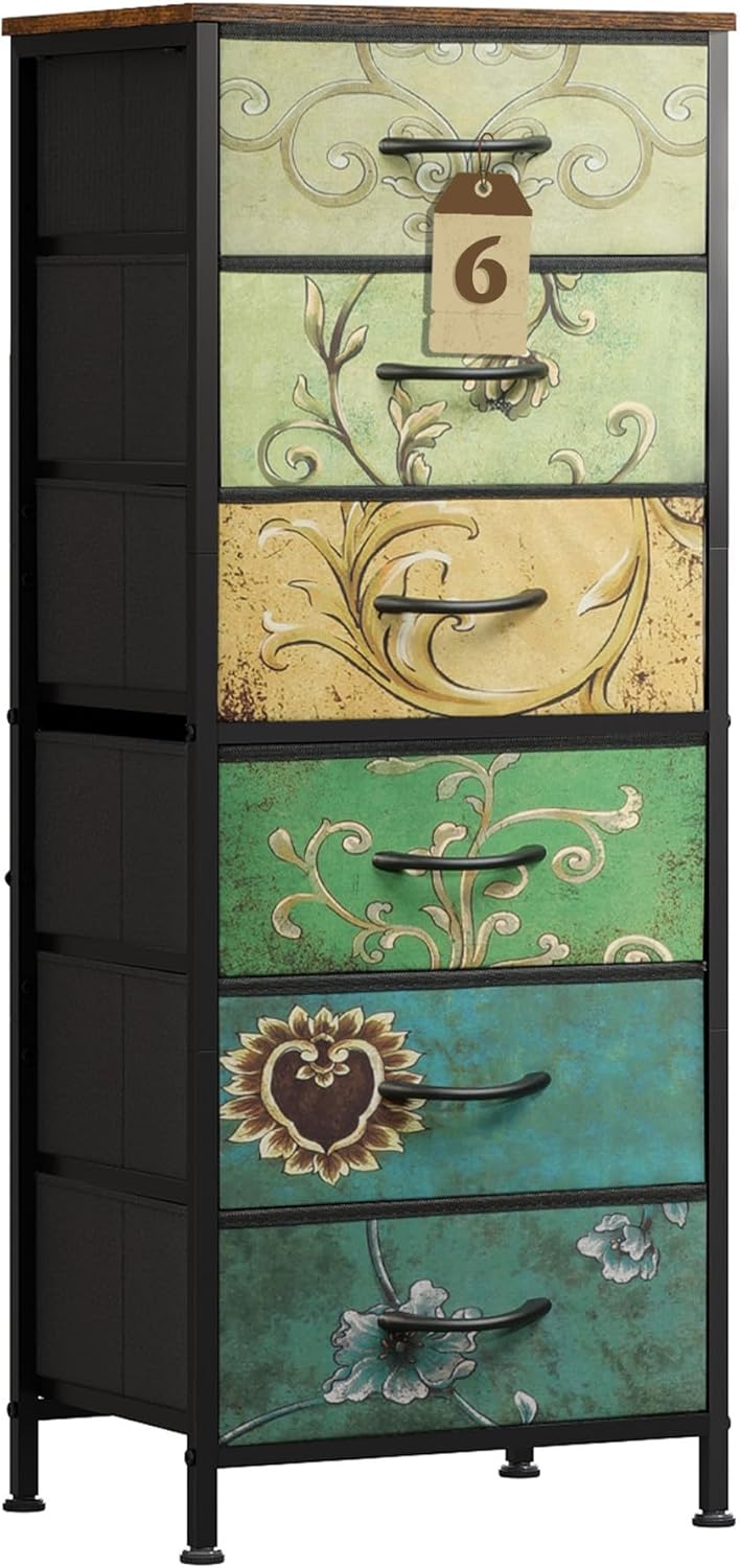 WLIVE Tall Dresser for Bedroom, 6 Drawer Dresser, Floral