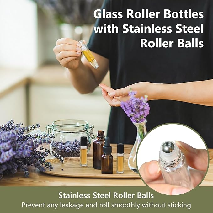 KEYWING 54 Pack Clear Essential Oil Roller Bottles – 10ml Glass Roll-On Bottles - Image 5