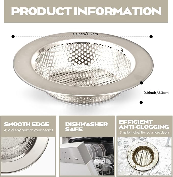 Retisee 2 Pcs Sink Strainer Stainless Steel Kitchen Sink Drain Strainer Basket - Image 2