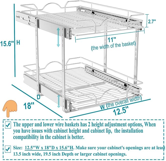 OCG 2 Tier Pull Out Cabinet Organizer, Pull Out Drawers - Image 2