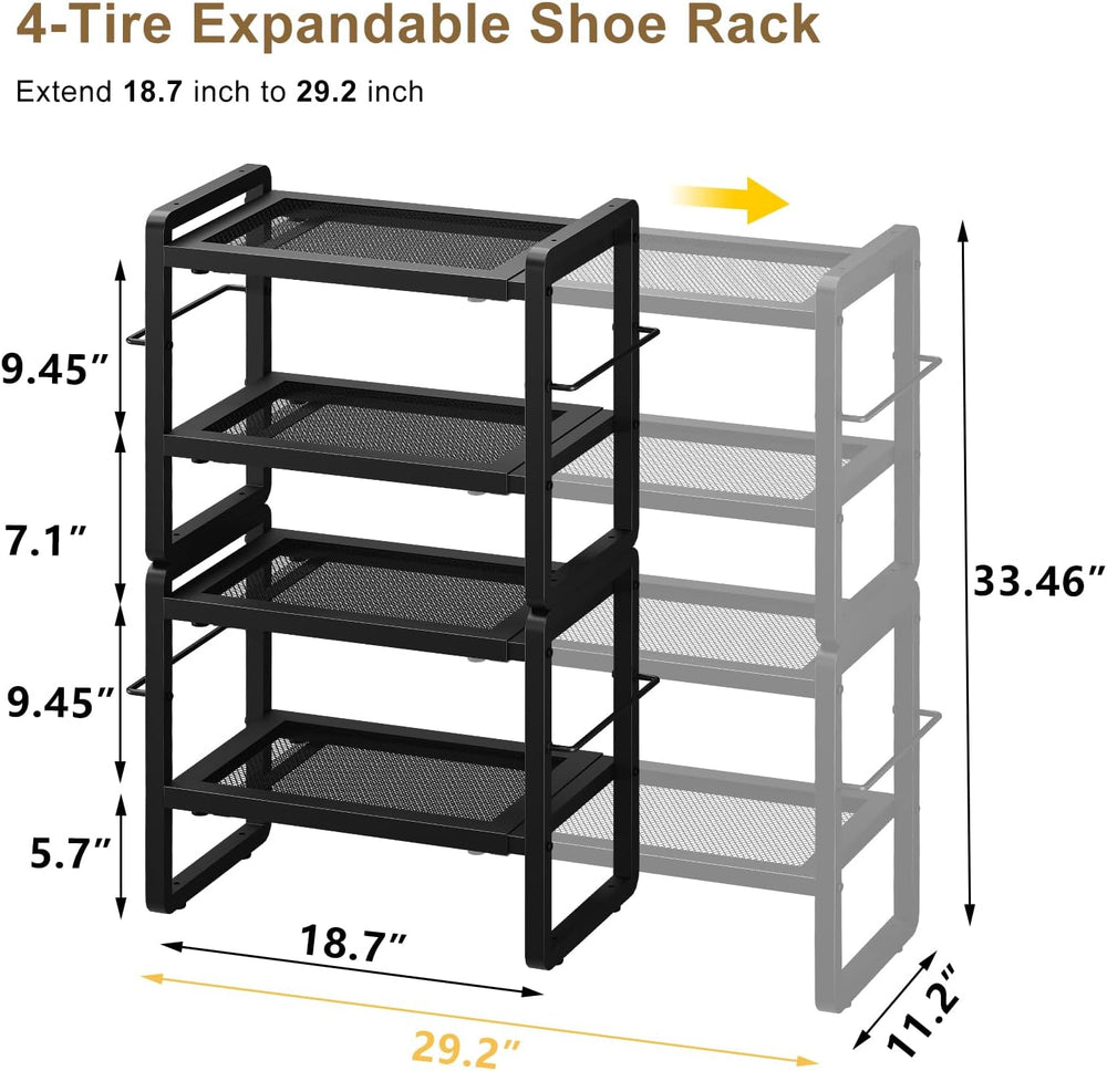 4-Tier Expandable Shoe Rack, Heavy Duty for Closet
