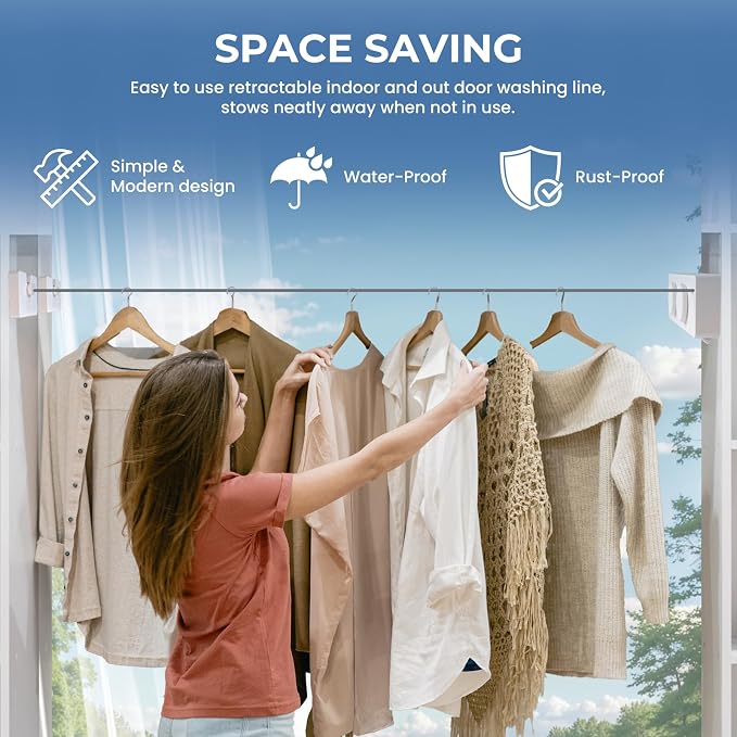 Retractable Clothesline Indoor Outside Heavy-Duty, Upgrade 304 Double Stainless - Image 6