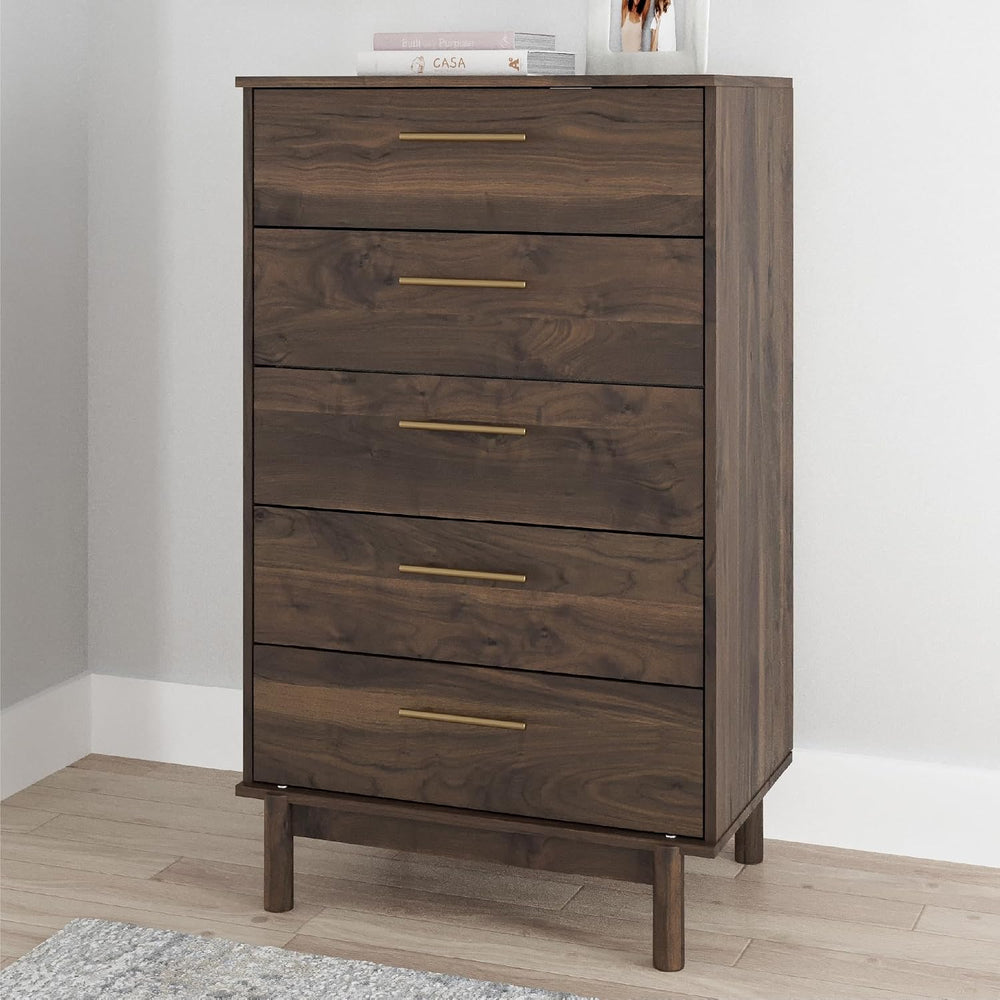 Signature Design by Ashley Tall 5 Drawer Chest, Mocha Walnut Dresser