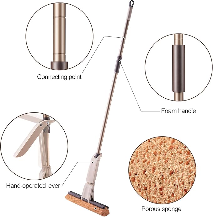 Eyliden Sponge Mop with 1 Extra Reusable Absorbent Sponge Refills, Easy Squeeze - Image 5
