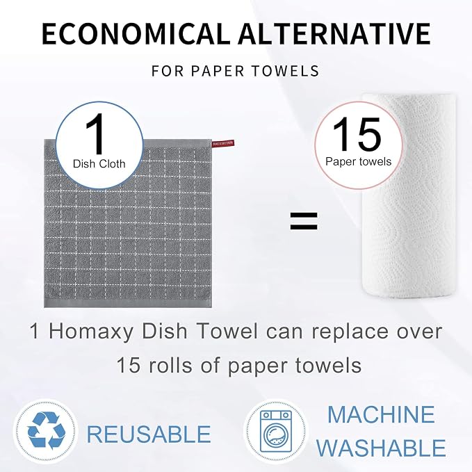 Homaxy 100% Cotton Terry Kitchen Dish Cloths, Ultra Soft and Absorbent Dish - Image 6