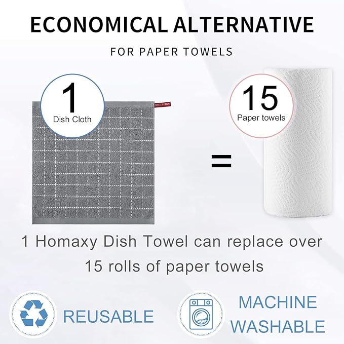 Homaxy 100% Cotton Terry Kitchen Dish Cloths, Ultra Soft and Absorbent Dish - Image 6