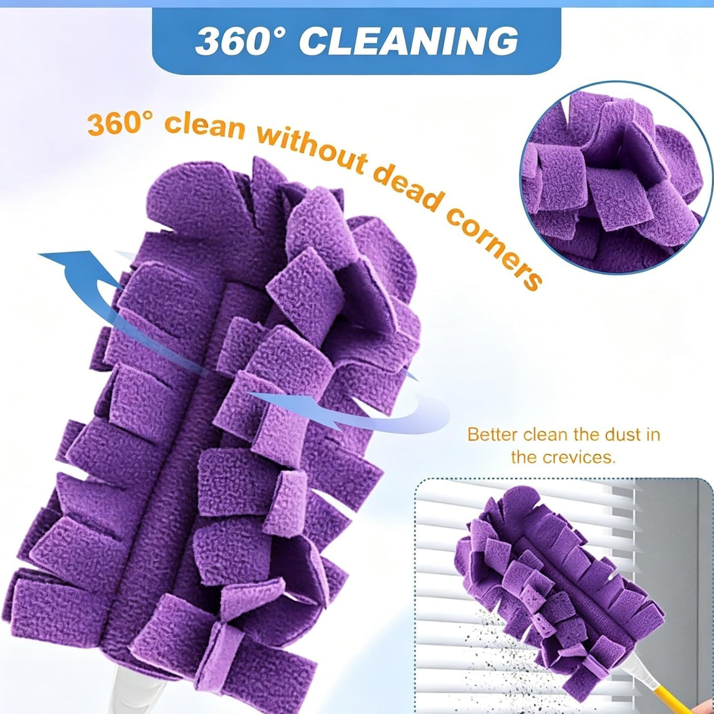 Reusable Chenille Microfiber Dust Duster, 2026 Upgrade Removable Washable Cloth Covers, 360° Electrostatic Duster Refills with Handle, Multi-Surface Dusting Mop for Efficient Home Cleaning (Set A)