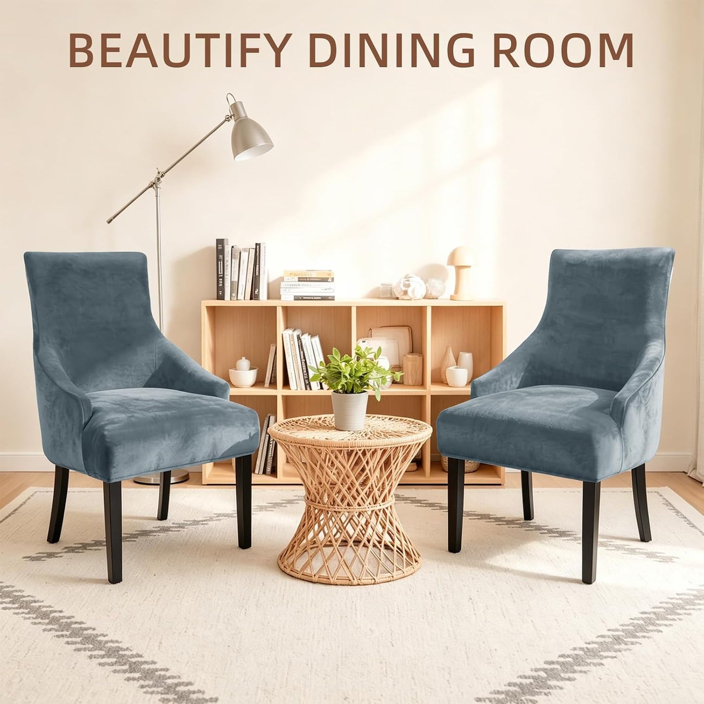 Stretch Velvet Wingback Dining Chair Covers Elegant Soft Wingback Dining Chair Slipcover Washable Wing Back Chairs Slipcovers Wing Chairs Protect Covers for Living Room (Light Grey, 2PCS)