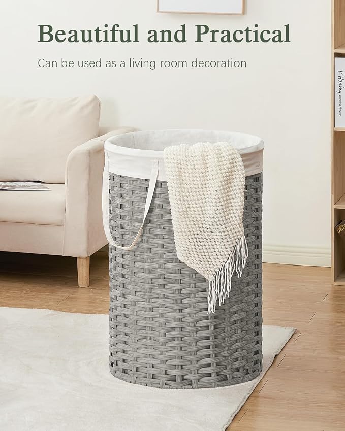 34.3 Gal Large Laundry Hamper Laundry Basket Round Handwoven Wicker Laundry - Image 8