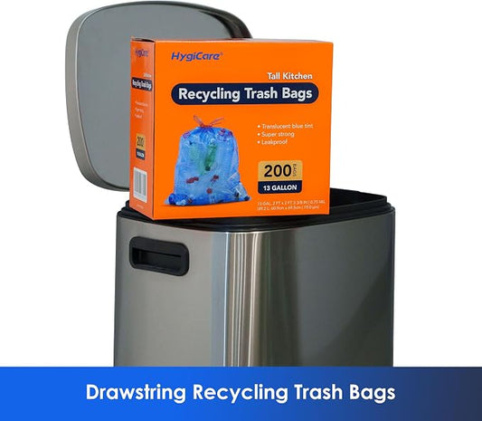 13 Gallon Recycling Trash Bags, Unscented 200 Count Drawstring Tall Kitchen - Image 2
