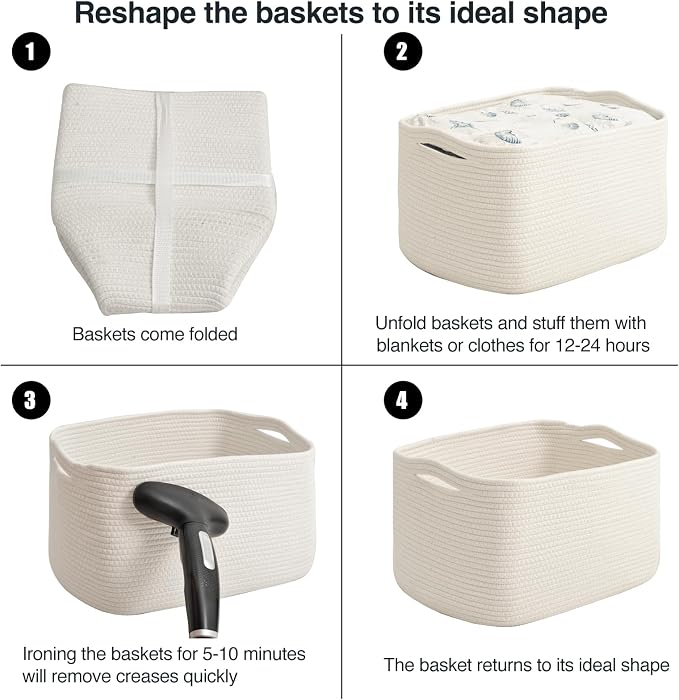 Large Storage Baskets for Organizing Shelves, Woven Cotton Rope Bins for Baby - Image 7