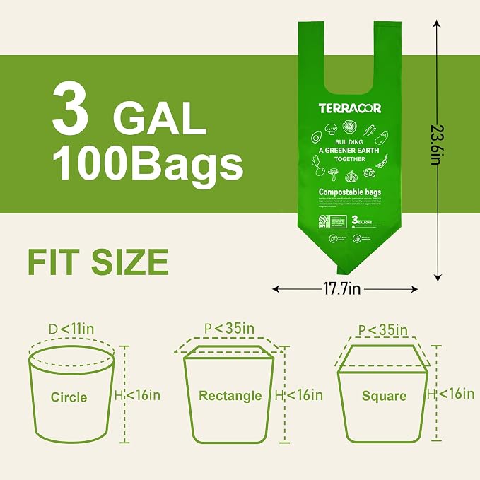 Compost Bags, Handle Tie Food Scrap Bags 3 Gallon, Certified by BPI and ASTM - Image 3