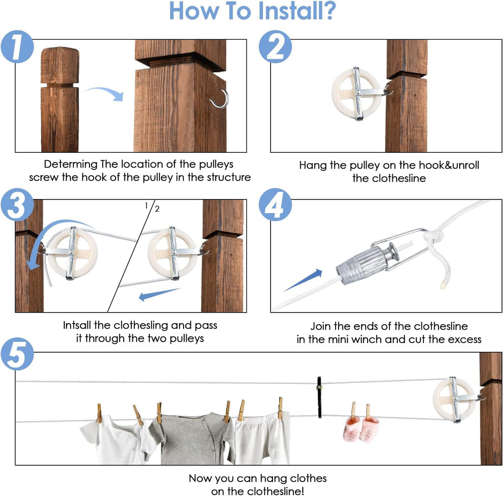 TooTaci Outdoor Clothesline Kit, 5" Nylon Clothesline Pulley Kit