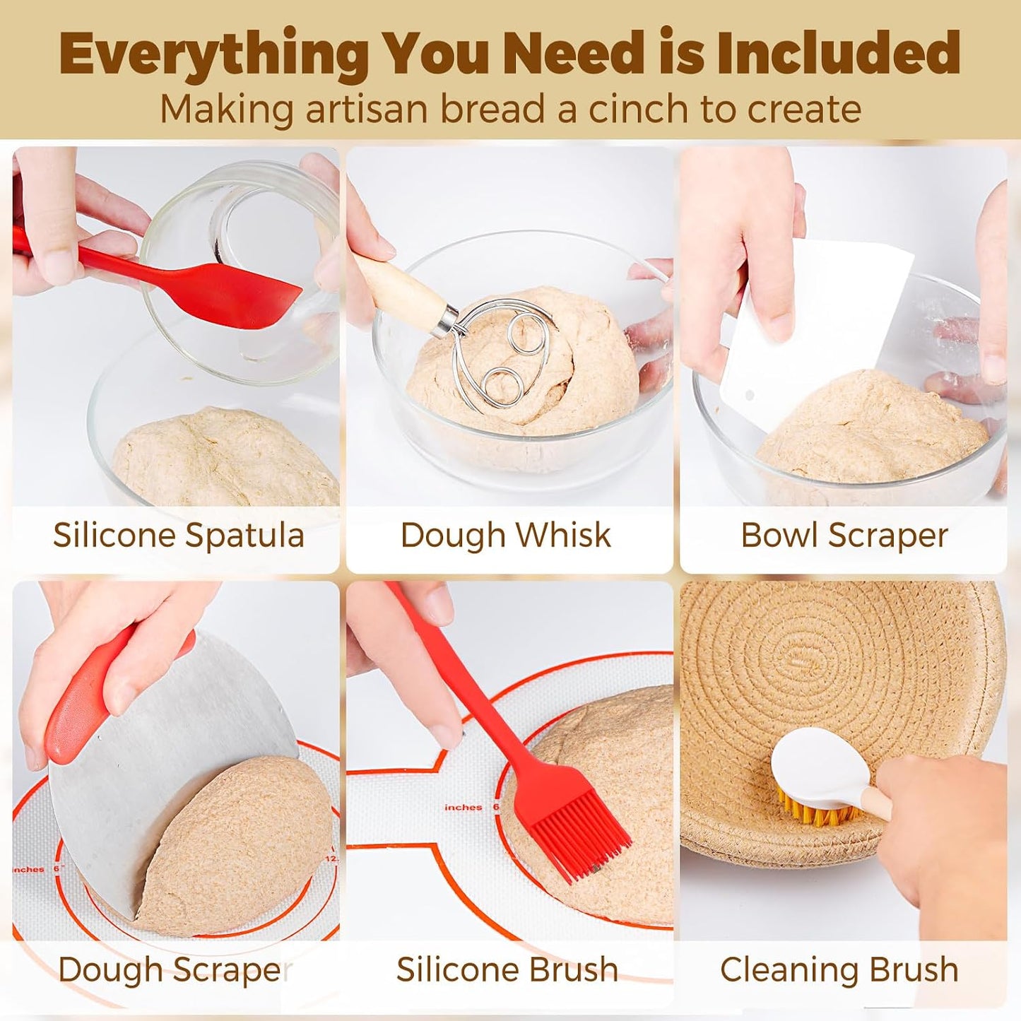 Sourdough Starter Kit,sourdough Bread Baking Supplies,Bread Proofing Basket,Sourdough Proofing Basket,Sourdough Kit Gifts for Bakers Women Wife Mom