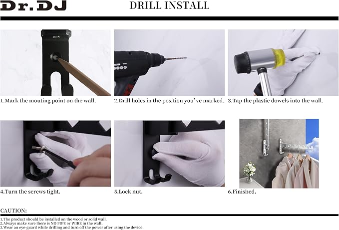 Dr.DJ Wall Hanger for Clothes, Coat Hanger Wall Mounted Matte Black Retractable - Image 10
