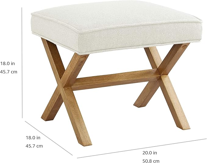 Amazon Basics Small Ottoman Foot Rest, Mid-Century Modern X Square Polyester - Image 3