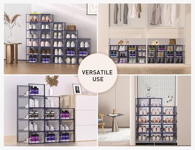 Kuject X-Large Shoe Storage Boxes Organizers Clear Plastic Stackable 12 Pack - Image 6