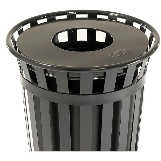 Global Industrial 36 Gallon Outdoor Slatted Steel Round Trash Can - Image 4