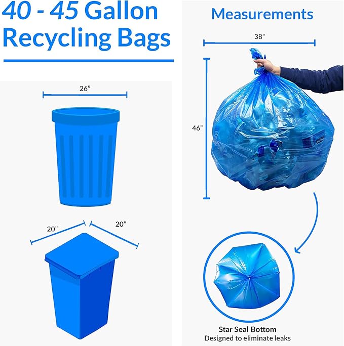 Reli. SuperValue 40-45 Gallon Recycling Bags | 200 Count | Blue Trash Bags | - Image 6