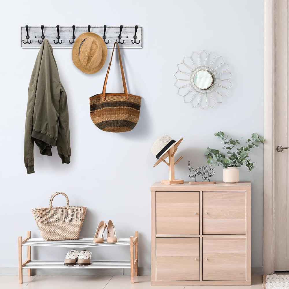 Coat Rack Wall Mount, Wooden Heavy Duty Coat Rack for Wall,8 Triple Coat Hang...