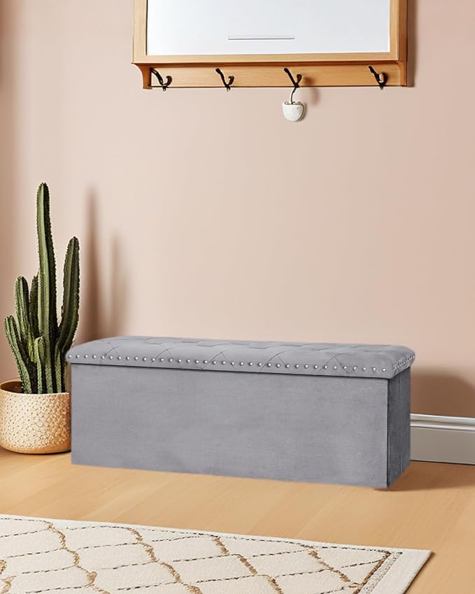 Velvet Storage Ottoman Bench, 43.3" Folding Ottoman - Image 6