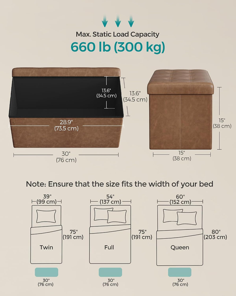 SONGMICS Storage Ottoman Bench, 30 Inches Folding Foot Rest Stool