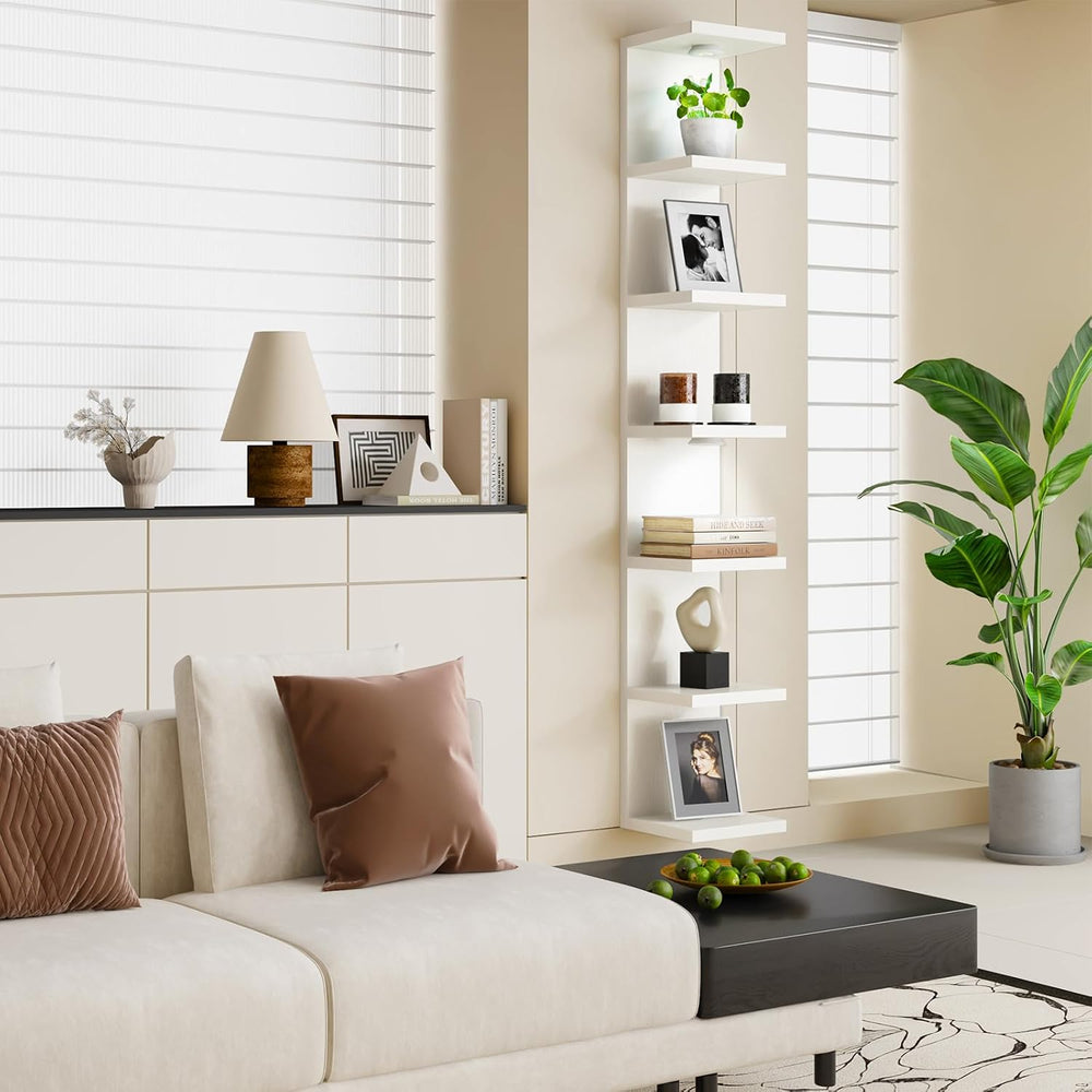 Fixwal 7 Tier Wall Shelf with LED Lights Lack Shelf for Room Decor (White)