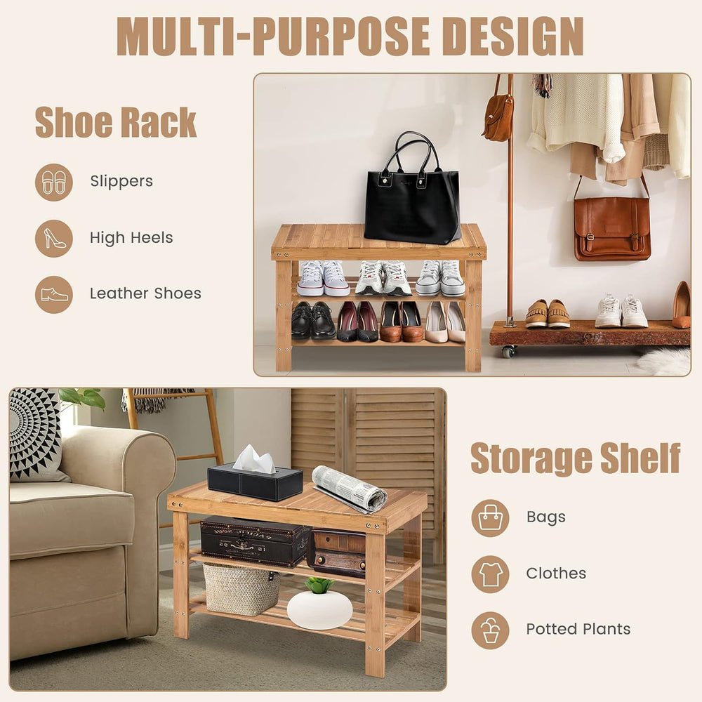 GIANTEX Entryway Shoe Bench, Bamboo Shoe Shelf Organizer Holds up to 6 Pairs,...