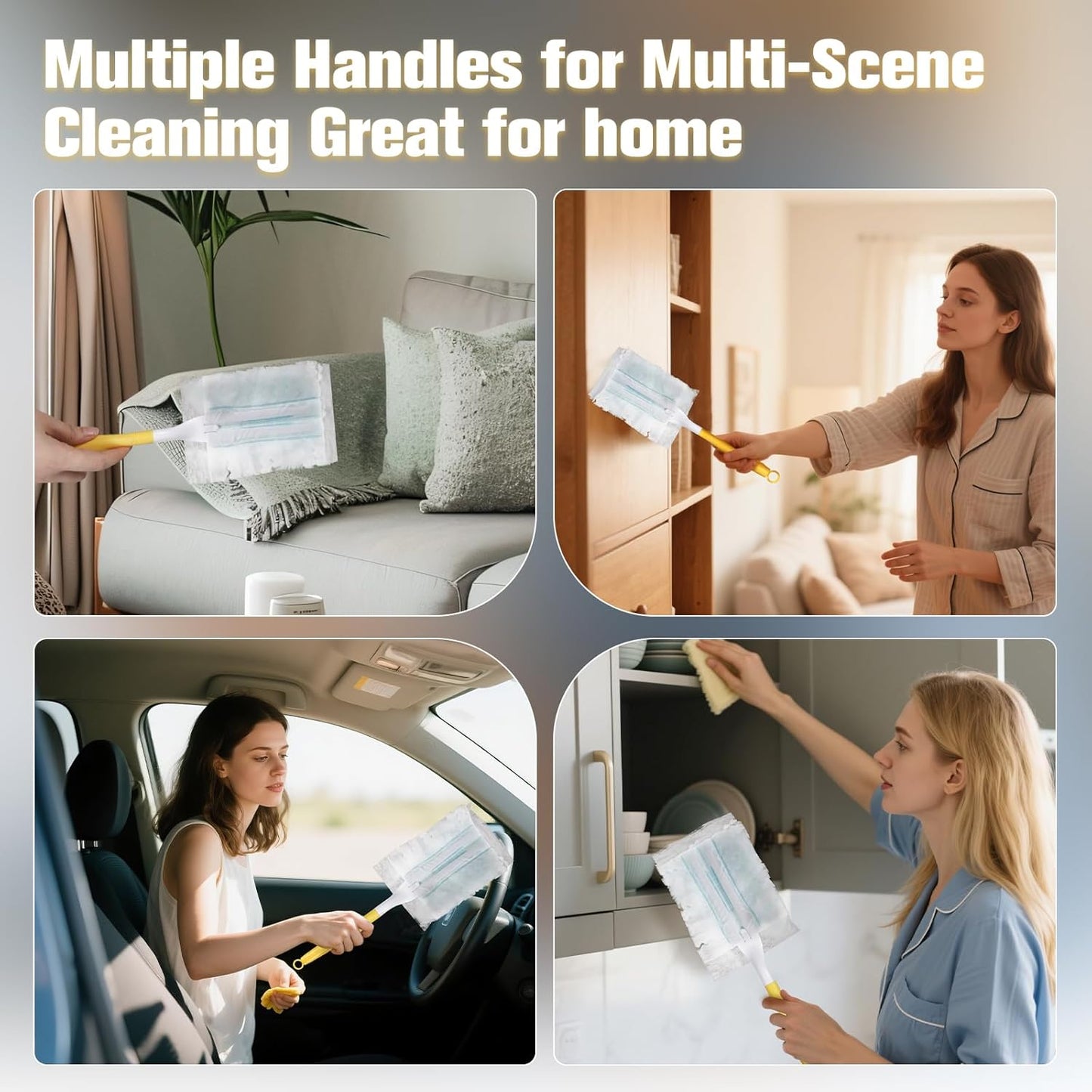 4PCS Replacement Dust Handles Stick Only Compatible with Swiffer Duster Handle Extendable Duster Mop Wand for Cleaning Car Blinds Furniture Electronics(4, Yellow & White)