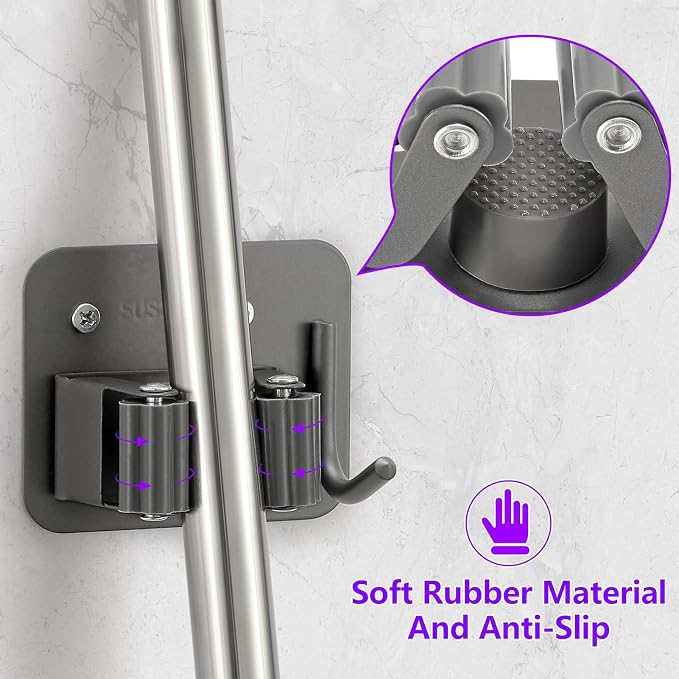 Broom Holder Wall Mount Screw Drilling, Sturdy Heavy Duty Stainless Steel Mop - Image 3