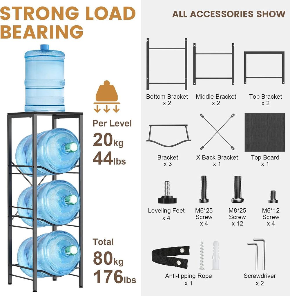 Housolution 3-tier 5 Gallon Water Jug Holder with Storage Shelve