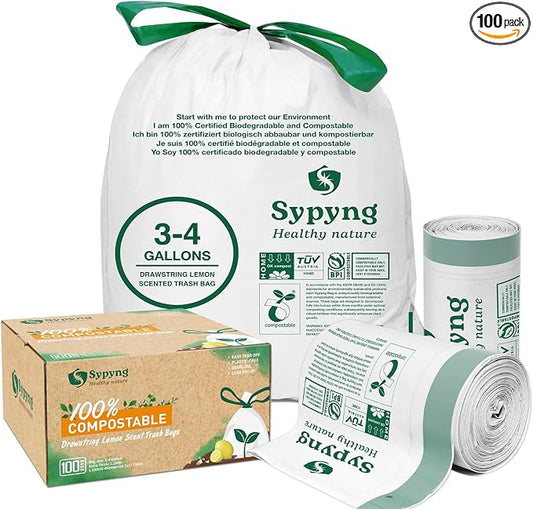 Compostable Kitchen Waste Trash Bags 3-4 Gallon Heavy Duty 100% Biodegradable by Sypyng