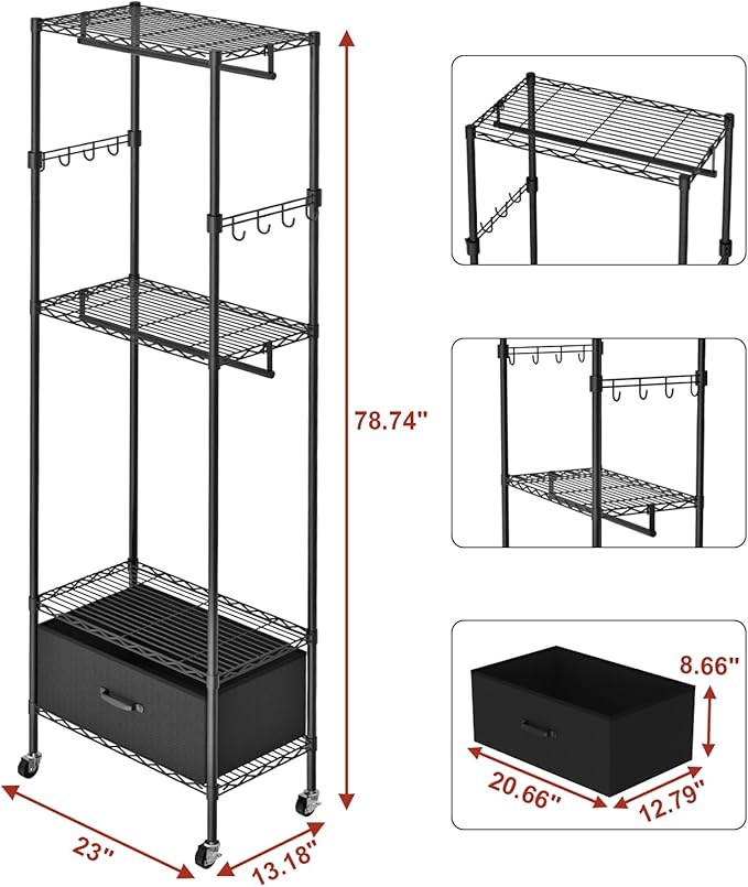 Clothes Rack, Clothing Rack for Hanging Clothes, 4 Tiers Adjustable Closet - Image 2