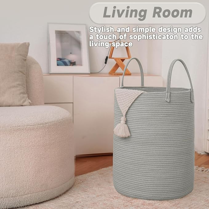 Large Woven Laundry Basket Hamper, 80L Cotton Rope Storage Bin - Image 3