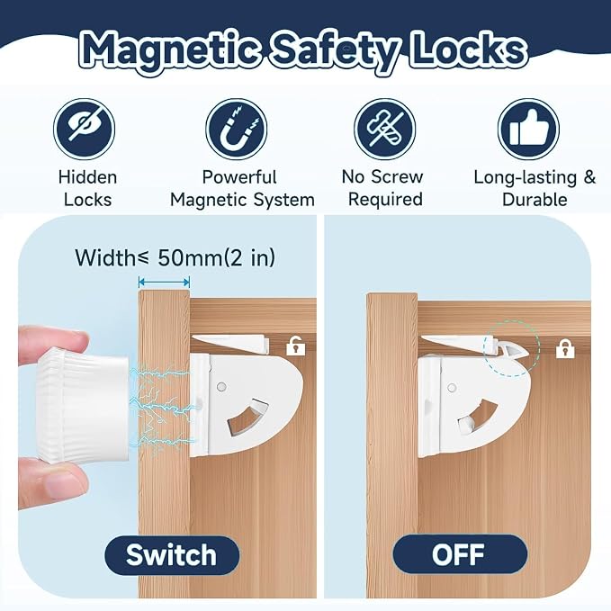 12 Pack Magnetic Cabinet Locks Baby Proofing, Child Proof Cabinet Locks - Image 4