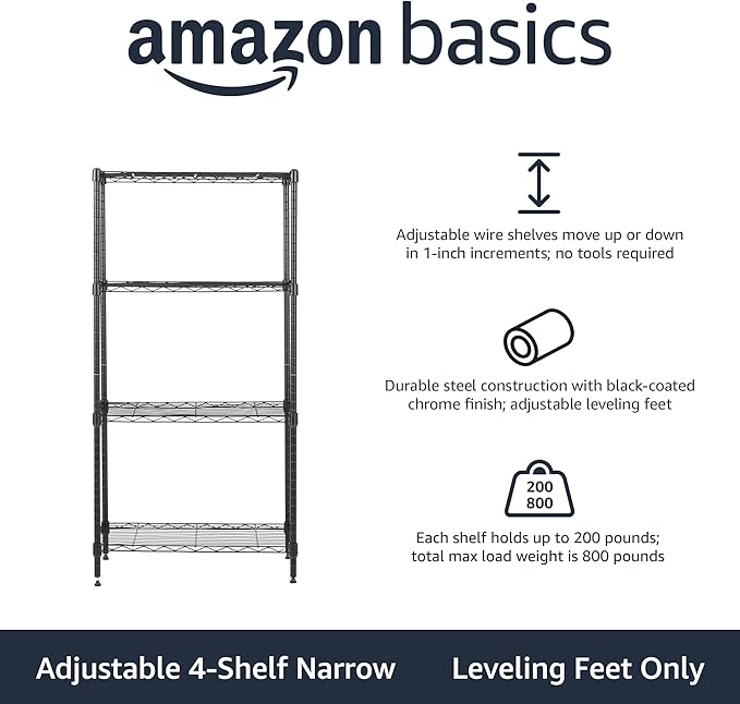 Amazon Basics 4-Shelf Steel Wire Storage Rack, Adjustable, Easy Assembly - Image 3