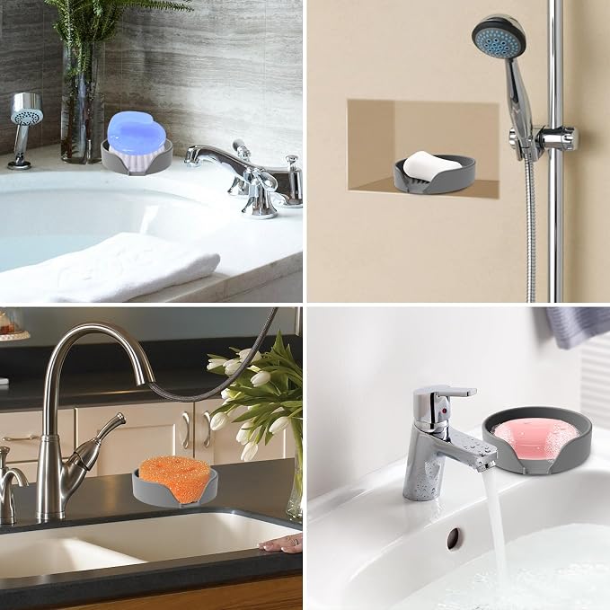 Self Draining Soap Dish, Silicone Suction Cup Soap Holder Tray Savers Container - Image 6